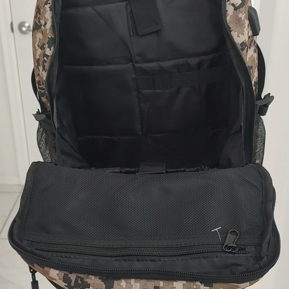 OIWAS Large Hardshell Front Camouflage Backpack Used Once Black Tan Brown Hard